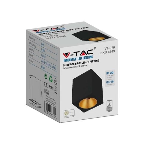 Oprawa V-TAC GU10 Kwadratowa Natynkowa Czarna+Złoty 100x100x120cm VT-979SQ 3 Lata Gwarancji Oprawa V-TAC GU10 Kwadratowa Natynkowa Czarna+Złoty 100x100x120cm VT-979SQ 3 Lata Gwarancji
