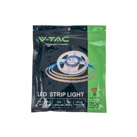 Taśma LED V-TAC SMD2835 630LED 24V IP20 5mb 8W/m VT-2835 126-IP20 6400K 1100lm Taśma LED V-TAC SMD2835 630LED 24V IP20 5mb 8W/m VT-2835 126-IP20 6400K 1100lm