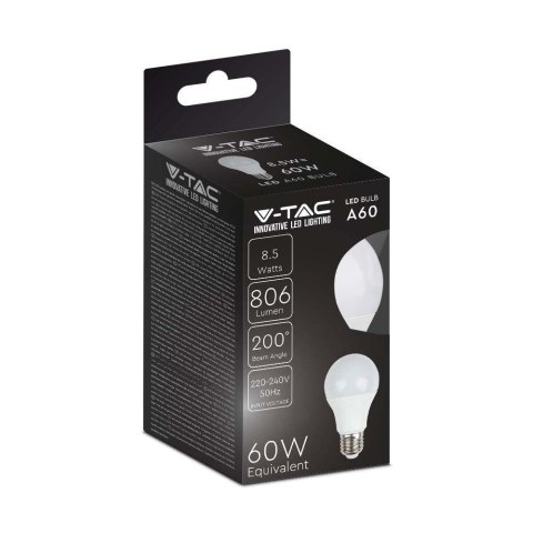 Żarówka LED V-TAC 8,5W E27 A60 VT-2099 4000K 806lm Żarówka LED V-TAC 8,5W E27 A60 VT-2099 4000K 806lm