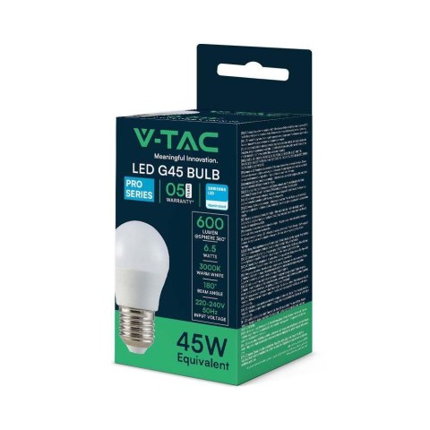 Żarówka LED V-TAC SAMSUNG CHIP 6,5W E27 Kulka G45 VT-290 6500K 600lm 5 Lat Gwarancji Żarówka LED V-TAC SAMSUNG CHIP 6,5W E27 Kulka G45 VT-290 6500K 600lm 5 Lat Gwarancji