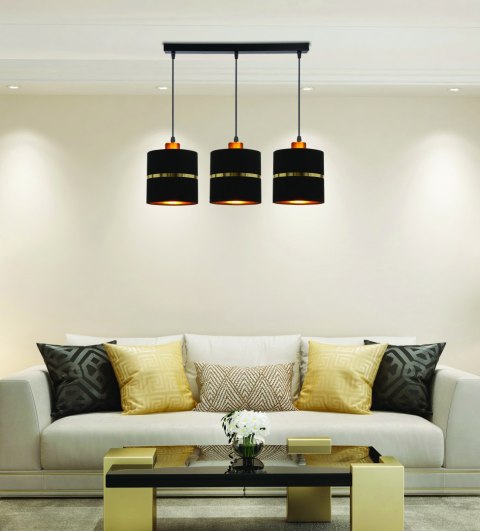 Assam lampa wisząca czarny+złoty 3x60w e27 abażur czarny+złoty pasek Assam lampa wisząca czarny+złoty 3x60w e27 abażur czarny+złoty pasek