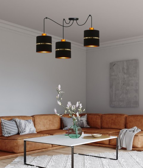 Assam p lampa wisząca czarny+złoty 3x60w e27 abażur czarny+złoty pasek Assam p lampa wisząca czarny+złoty 3x60w e27 abażur czarny+złoty pasek