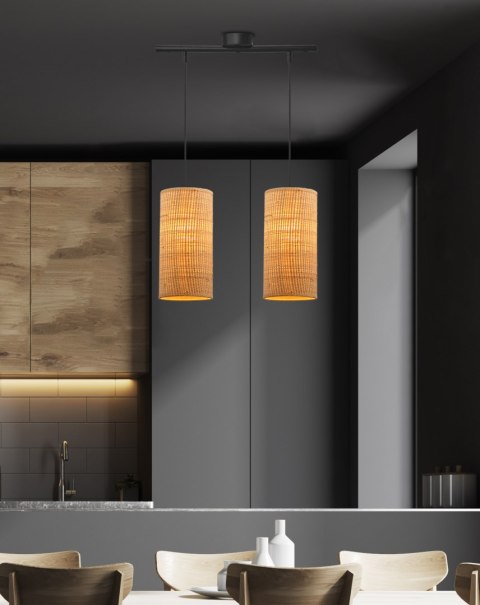 Fleri lampa wisząca czarny 2x60 e27 abażur 12x25 beżowy ratan Fleri lampa wisząca czarny 2x60 e27 abażur 12x25 beżowy ratan