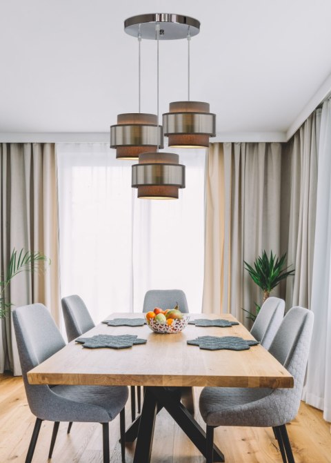 Hare lampa wisząca chromowy talerz 3x60w e27 abażur szary+srebrny Hare lampa wisząca chromowy talerz 3x60w e27 abażur szary+srebrny