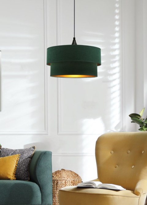 Scopello lampa wisząca czarny 1x60 e27 abażur duo 35+30 velur but.zieleń\złoto Scopello lampa wisząca czarny 1x60 e27 abażur duo 35+30 velur but.zieleń\złoto