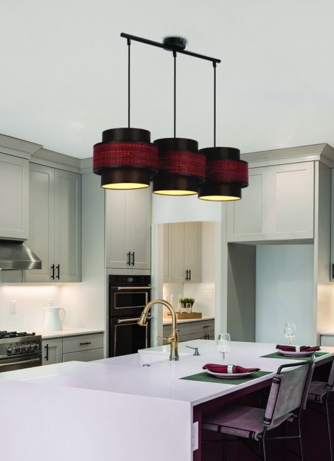 TOSCANA LAMPA WISZĄCA CZARNY 3X60W E27 ABAŻUR BORDOWY+CZARNY TOSCANA LAMPA WISZĄCA CZARNY 3X60W E27 ABAŻUR BORDOWY+CZARNY
