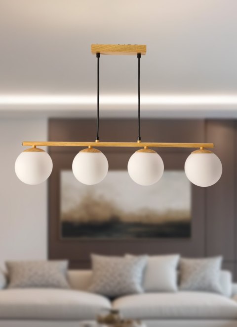 Carrine lampa wisząca drewniany 4x40W E14 klosz biały Carrine lampa wisząca drewniany 4x40W E14 klosz biały