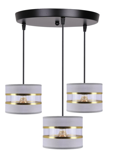 PANDY lampa wisząca czarny talerz 3x40W E27 abażur szary+złoty PANDY lampa wisząca czarny talerz 3x40W E27 abażur szary+złoty