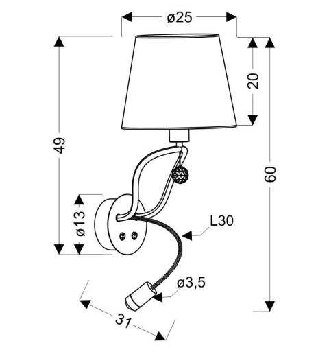 SARIA LAMPA KINKIET 1X6W E14 LED+8W LED CZARNO ZŁOTY APETI