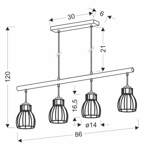 BERNITA LAMPA WISZĄCA 4X60W E27 CZARNY BERNITA LAMPA WISZĄCA 4X60W E27 CZARNY