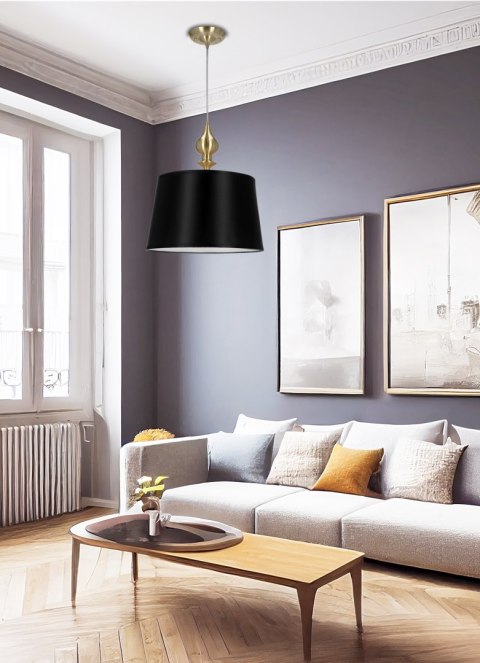 Prima gold lampa wisząca złoty satynowy 1x60w e27 abażur czarny