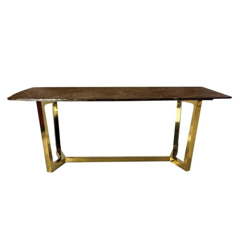 Elegancki stół Roseta 200/100/75cm z brązowym marmurowym blatem i złotymi chromowanymi nóżkami Elegancki stół Roseta 200/100/75cm z brązowym marmurowym blatem i złotymi chromowanymi nóżkami
