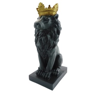 Figurka dekoracyjna dostojny czarny lew w złotej koronie na niskim postumencie Lion Black