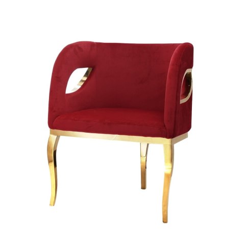 Fotel Morello 55/59/78cm czerwony welurowy na złotych nóżkach Fotel Morello 55/59/78cm czerwony welurowy na złotych nóżkach