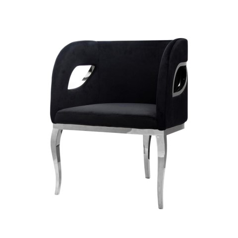 Fotel welurowy Morello 55/59/78cm czarny na srebrnych nóżkach Fotel welurowy Morello 55/59/78cm czarny na srebrnych nóżkach