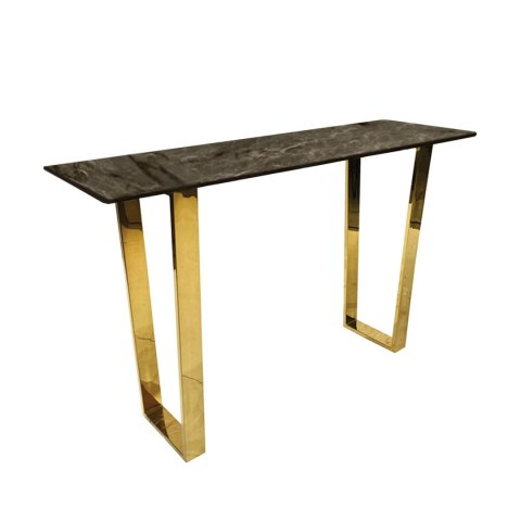Konsola Madera 36/76/122cm w stylu glamour z brązowym marmurowym blatem i o złotym stelażu Konsola Madera 36/76/122cm w stylu glamour z brązowym marmurowym blatem i o złotym stelażu