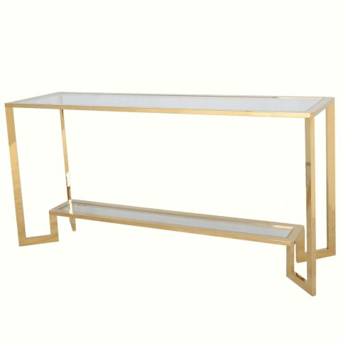 Konsola Yara Gold 160/45/78cm wykończona w złocie z dwoma szklanymi blatami Konsola Yara Gold 160/45/78cm wykończona w złocie z dwoma szklanymi blatami