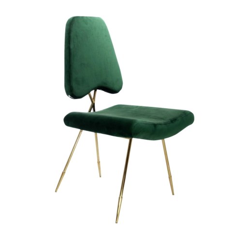 Krzesło Salvadore 50/58/93cm tapicerowane w zielonym welurze osadzone na oryginalnym złotym stelażu Krzesło Salvadore 50/58/93cm tapicerowane w zielonym welurze osadzone na oryginalnym złotym stelażu