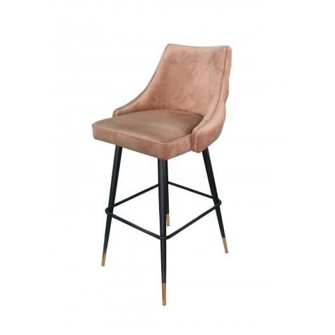 Krzesło barowe Barstool pikowane miękkim złotym welurem z czarnymi nóżkami 52/53/103 cm Krzesło barowe Barstool pikowane miękkim złotym welurem z czarnymi nóżkami 52/53/103 cm