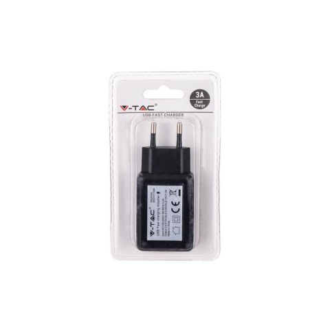 Ładowarka USB SZYBKA QC3.0 AC 3.6-6.5V 3.0A V-TAC Czarna VT-1026 Ładowarka USB SZYBKA QC3.0 AC 3.6-6.5V 3.0A V-TAC Czarna VT-1026