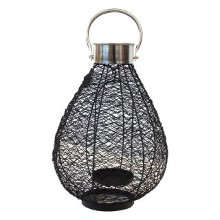 Lampion czarny metalowy z siateczki ze srebrnym uchwytem PV-118158