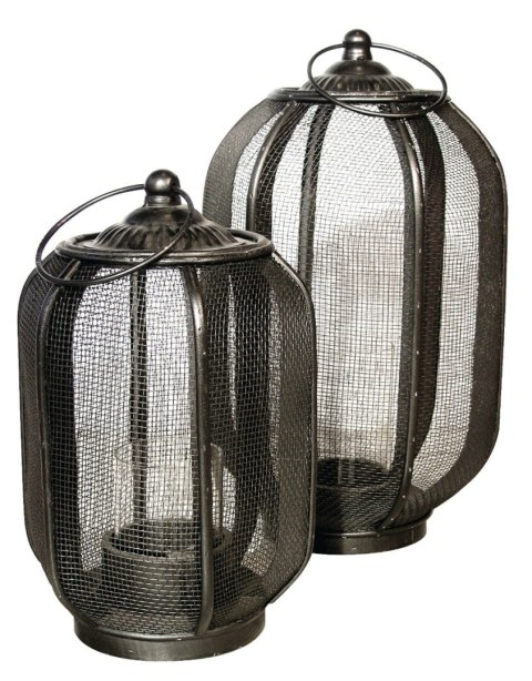 Lampion metalowy tarasowy z rączką w kolorze ciemnobrązowym 28 cm Lampion metalowy tarasowy z rączką w kolorze ciemnobrązowym 28 cm