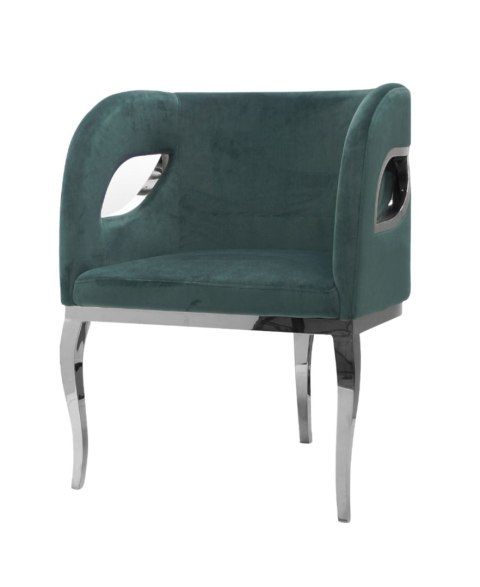 Morello 55/59/78cm elitarny ciemnozielony fotel welurowy na srebrnych nóżkach Morello 55/59/78cm elitarny ciemnozielony fotel welurowy na srebrnych nóżkach