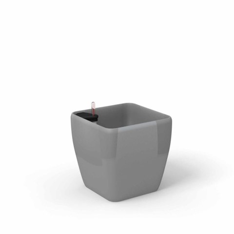 Quadra reprezentacyjna donica w kolorze srebrnym z wkładem nawadniającym 28x28x26 Quadra reprezentacyjna donica w kolorze srebrnym z wkładem nawadniającym 28x28x26