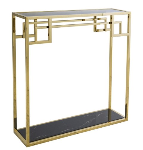 Shangrila piękna złota konsola z przyciemnianym blatem w stylu glamour marmur 90/25/90 cm Shangrila piękna złota konsola z przyciemnianym blatem w stylu glamour marmur 90/25/90 cm