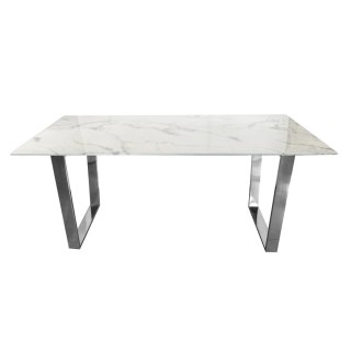 Stół Madera 160/80/75cm w stylu glamour z białym marmurowym blatem o srebrnym stelażu