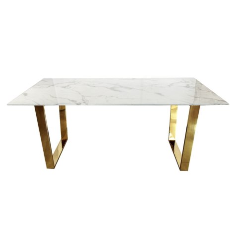Stół Madera 160/80/75cm w stylu glamour z białym marmurowym blatem o złotym stelażu Stół Madera 160/80/75cm w stylu glamour z białym marmurowym blatem o złotym stelażu