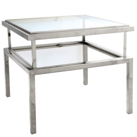 Stolik kawowy Janssen glamour 55/55/65cm srebrny z dwoma szklanymi blatami Stolik kawowy Janssen glamour 55/55/65cm srebrny z dwoma szklanymi blatami