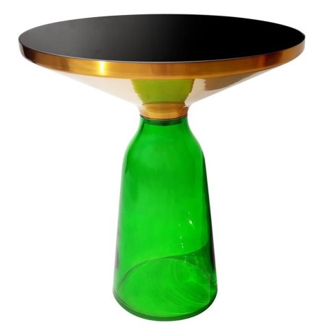 Stolik kawowy glamour Bottle Table 50/53cm zielono-złoty osadzony na szklanej nodze Stolik kawowy glamour Bottle Table 50/53cm zielono-złoty osadzony na szklanej nodze