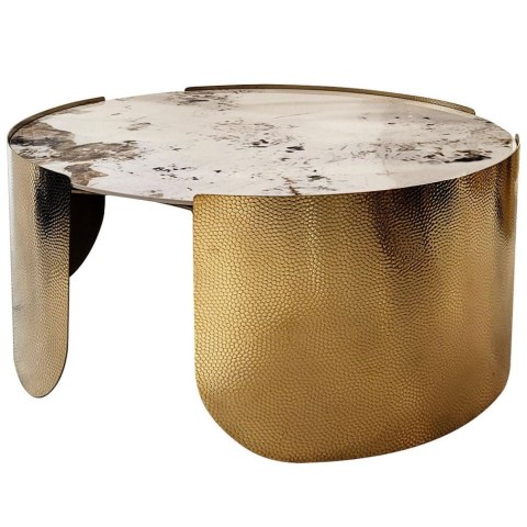Stolik kawowy glamour Coccodrillo L glamour z blatem ze spieku osadzony na złotym stelażu 90/90/42 cm Stolik kawowy glamour Coccodrillo L glamour z blatem ze spieku osadzony na złotym stelażu 90/90/42 cm