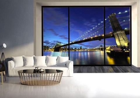 Brooklyn Bridge nocą (window) - fototapeta Brooklyn Bridge nocą (window) - fototapeta