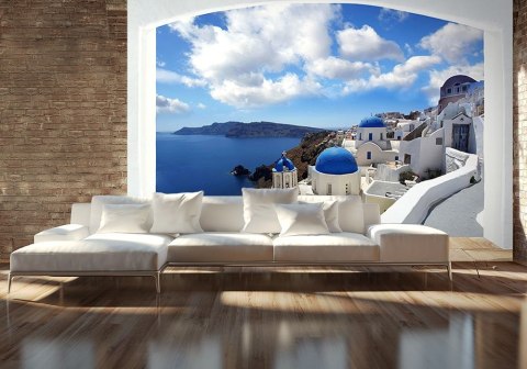 Panorama Santorini (okno) - fototapeta Panorama Santorini (okno) - fototapeta