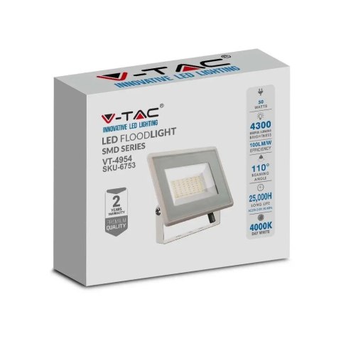 Projektor LED V-TAC 50W SMD F-CLASS Biały VT-4954 6500K 4300lm Projektor LED V-TAC 50W SMD F-CLASS Biały VT-4954 6500K 4300lm