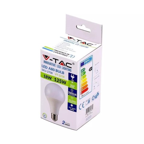 Żarówka LED V-TAC 18W E27 A80 VT-2218 3000K 2000lm Żarówka LED V-TAC 18W E27 A80 VT-2218 3000K 2000lm