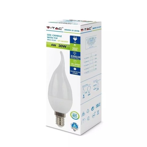 Żarówka LED V-TAC 4W E14 Świeczka Płomyk VT-1818TP 6400K 350lm Żarówka LED V-TAC 4W E14 Świeczka Płomyk VT-1818TP 6400K 350lm