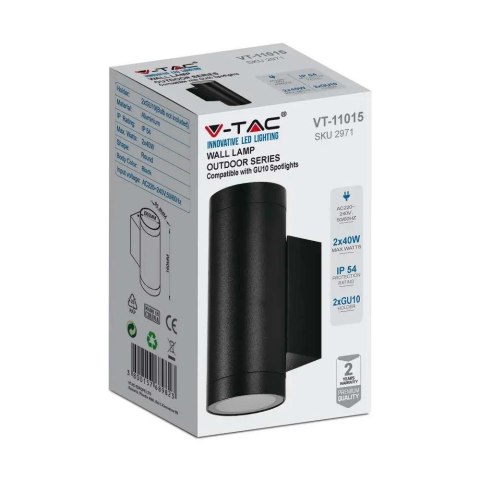 Kinkiet Ścienny Ogrodowy Elewacyjny V-TAC Góra Dół 2xGU10 Czarny IP54 VT-11015 Kinkiet Ścienny Ogrodowy Elewacyjny V-TAC Góra Dół 2xGU10 Czarny IP54 VT-11015