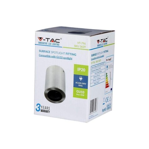 Oprawa V-TAC Aluminiowa GU10 Okrągła Natynkowa Tuba Satyna+Czarny 142x100 VT-796-SN Oprawa V-TAC Aluminiowa GU10 Okrągła Natynkowa Tuba Satyna+Czarny 142x100 VT-796-SN