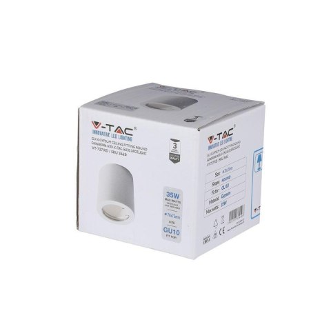 Oprawa V-TAC GIPS GU10 Natynkowa Tuba Okrągła Biała 70x75 VT-727RD Oprawa V-TAC GIPS GU10 Natynkowa Tuba Okrągła Biała 70x75 VT-727RD