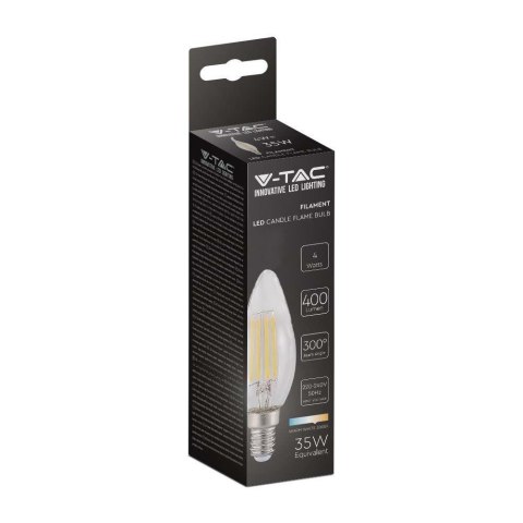 Żarówka LED V-TAC 4W Filament E14 Świeczka VT-1986 3000K 400lm Żarówka LED V-TAC 4W Filament E14 Świeczka VT-1986 3000K 400lm