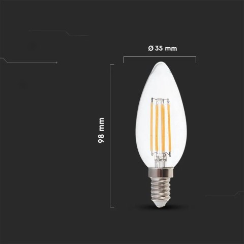Żarówka LED V-TAC 4W Filament E14 Świeczka VT-1986 3000K 400lm Żarówka LED V-TAC 4W Filament E14 Świeczka VT-1986 3000K 400lm
