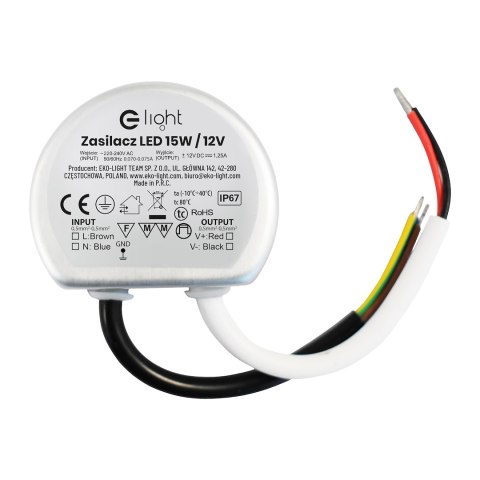 ZASILACZ MONTAŻOWY 15W IP65 ZASILACZ MONTAŻOWY 15W IP65