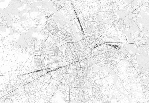 Warszawa - mapa w odcieniach szarości - fototapeta Warszawa - mapa w odcieniach szarości - fototapeta