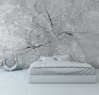 Warszawa - mapa w odcieniach szarości - fototapeta