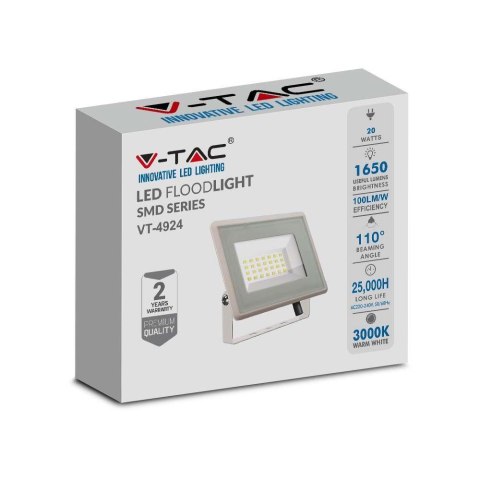 Projektor LED V-TAC 20W SMD F-CLASS Biały VT-4924-W 3000K 1650lm Projektor LED V-TAC 20W SMD F-CLASS Biały VT-4924-W 3000K 1650lm