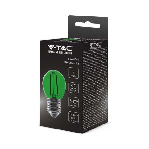 Żarówka LED V-TAC 2W Filament E27 Kulka G45 Kolor VT-2132 Kolor Zielony 60lm Żarówka LED V-TAC 2W Filament E27 Kulka G45 Kolor VT-2132 Kolor Zielony 60lm