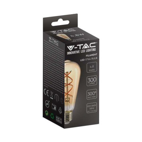 Żarówka LED V-TAC 4,8W E27 Filament Złota Vintage ST64 64x143mm VT-2065-N 1800K 300lm Żarówka LED V-TAC 4,8W E27 Filament Złota Vintage ST64 64x143mm VT-2065-N 1800K 300lm